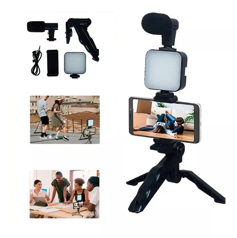 🎤Kit De Grabación Con Micrófono Luz Led Y Soporte Tripode